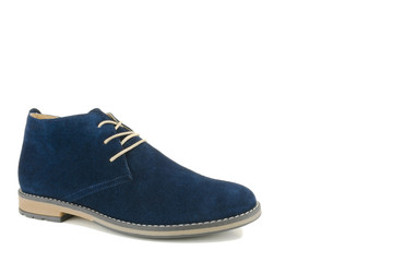 Blue suede man's boot isolated on a white background.