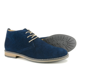 Blue suede man's boot isolated on a white background.