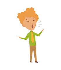 Boy sings a song on a white background. Children's musical performance. Vector illustration in cartoon style.