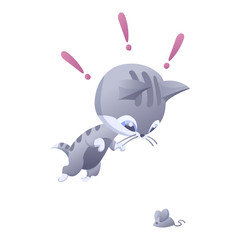 Kitty vector illustration. House domestic cat in position and activitie. The cat plays with the mouse.