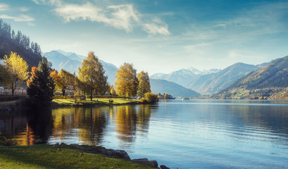 Fototapeta Impressively beautiful Fairy-tale mountain lake in Austrian Alps. obraz