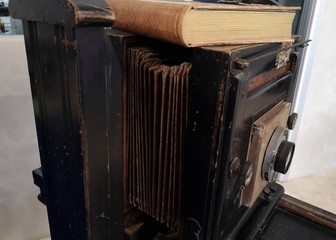 details of old bellows camera