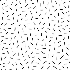 Black drawn chaotic dash geometric seamless pattern. Vector background on white background