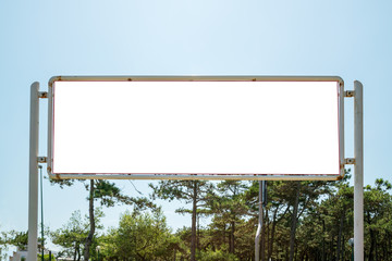 billboard with empty white place outdoor in city park, mock-up