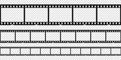 Set of cinema film strip isolated on transparent background vector illustration. EPS 10