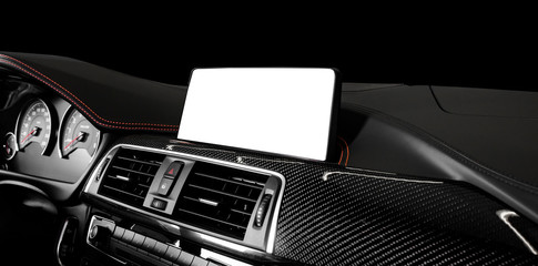 Monitor in car with blank screen. navigation maps concept. isolated on black