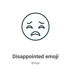 Disappointed emoji outline vector icon. Thin line black disappointed emoji icon, flat vector simple element illustration from editable emoji concept isolated on white background