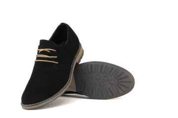 Black suede derby isolated on white background.