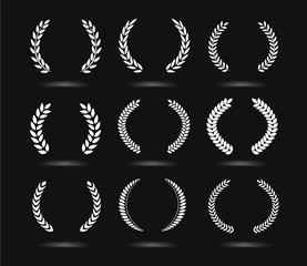 White laurel wreaths of different shapes set. A set of icons ready to use in your design. Vector icons can be used on different backgrounds. EPS10.