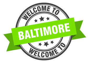 Baltimore stamp. welcome to Baltimore green sign