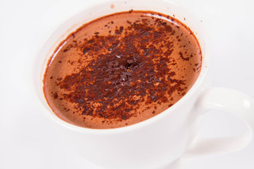 Cup of hot chocolate on a white background