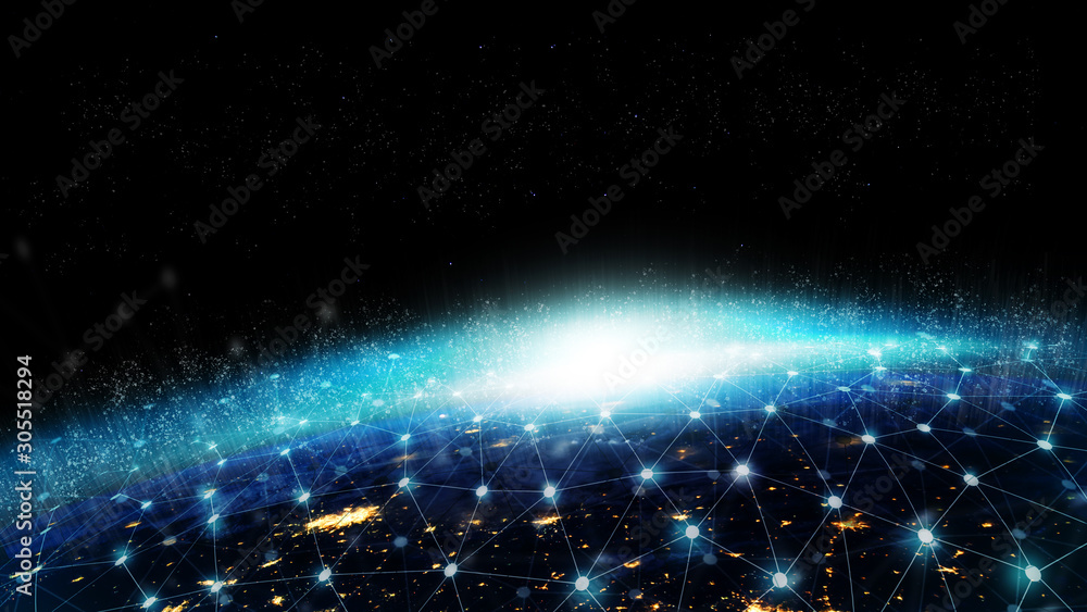 Wall mural global network for the exchange of data on the planet earth. elements of this image furnished by nas