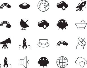 space vector icon set such as: long, horn, spyglass, tv, telescope, connection, person, transmission, low, fabrication, find, treatment, manufacturing, discover, tech, media, clip, texture, pictogram