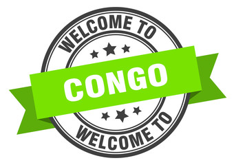Congo stamp. welcome to Congo green sign