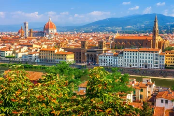 Photo sur Plexiglas Florence Beautiful view on Florence on bright summer day. Cathedral of Santa Maria del Fiore in Italy. Duomo of Florence