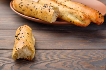 Homemade baking, Cheese sticks  on wooden background