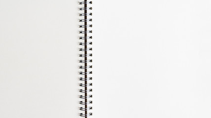 close up top view of blank notebook or notepad paper background, mock up template, white space