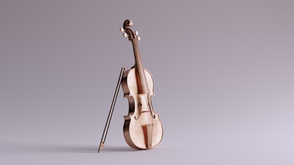 Bronze Violin and Bow Front View 3d illustration 3d render	 - obrazy, fototapety, plakaty