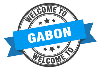 Gabon stamp. welcome to Gabon blue sign