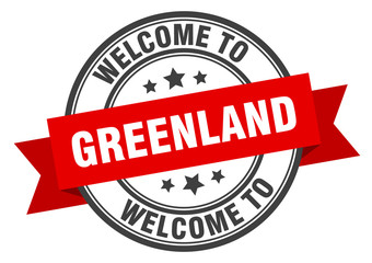 Greenland stamp. welcome to Greenland red sign