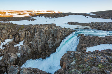 Waterfall on the Hikikal river, Putorana Plateau, Taimyr. Russia, Siberia