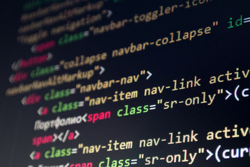 HTML programming language web site code closeup