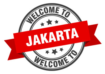 Jakarta stamp. welcome to Jakarta red sign
