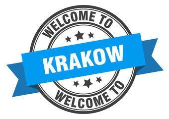 Krakow stamp. welcome to Krakow blue sign