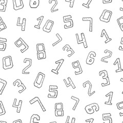 Hand drawn doodle background with numbers. Vector seamless pattern of handwritten numeral.