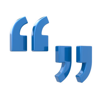 Blue quote sign icon 3d illustration