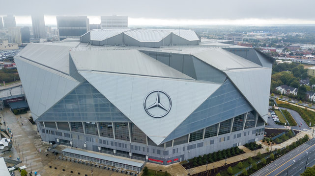 USA, Atlanta, October 2019: Aerial view on Mercedes-Benz Stadium in Atlanta, Georgia