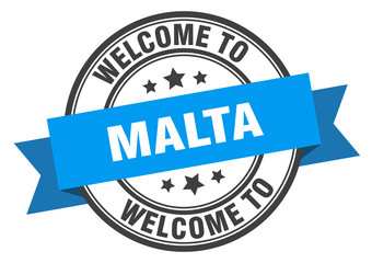 Malta stamp. welcome to Malta blue sign