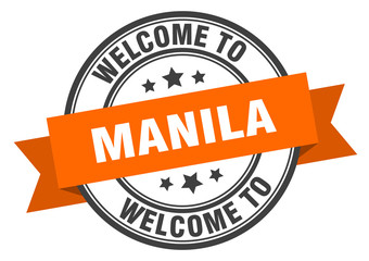 Manila stamp. welcome to Manila orange sign