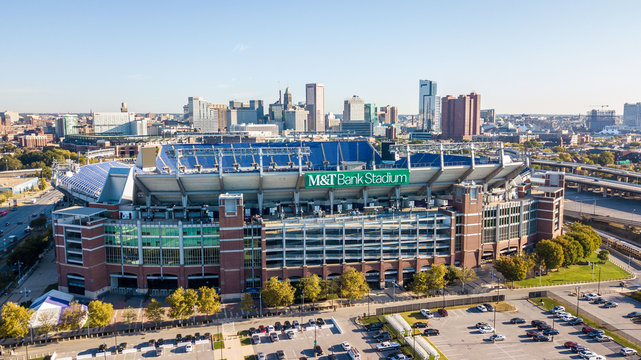 USA, Baltimore, October 2019: Ariel view on M&T Bank Stadium in Baltimore, Maryland