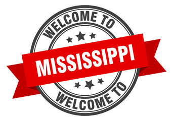 Mississippi stamp. welcome to Mississippi red sign