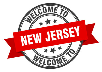 New Jersey stamp. welcome to New Jersey red sign
