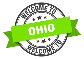 Ohio stamp. welcome to Ohio green sign