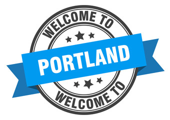 Portland stamp. welcome to Portland blue sign