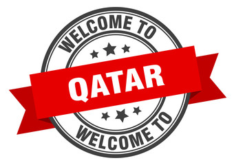 Qatar stamp. welcome to Qatar red sign