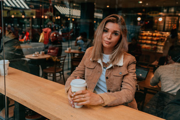 Portrait Charming Young Woman with Blonde Hair, Street Style