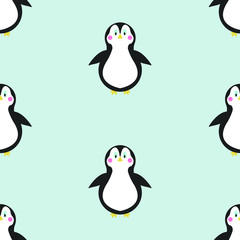 Seamless pattern with penguins on a light background