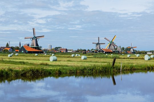 Dutch windmills in Netherlands closeup footage
