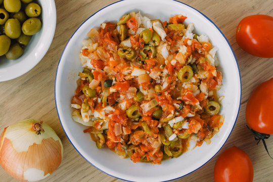 Bacalao A La Vizcaína Mexican Style Is A Traditional Dish From Mexico, Usually Eaten  For Christmas Or New Year's Eve