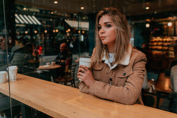 Portrait Charming Young Woman with Blonde Hair, Street Style
