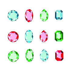 Set of gems isolated on a white background. Vector stock illustration.