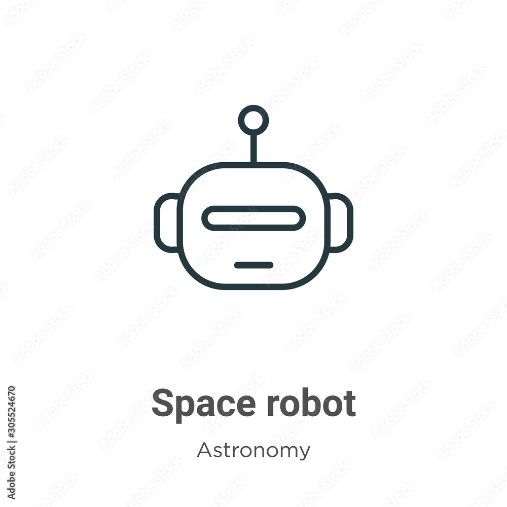 Poster space robot outline vector icon. thin line black space robot icon, flat vector simple element illust
