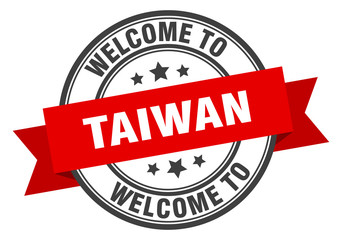 Taiwan stamp. welcome to Taiwan red sign