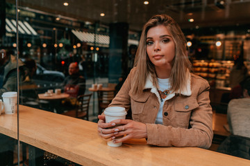 Portrait Charming Young Woman with Blonde Hair, Street Style