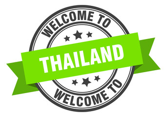 Thailand stamp. welcome to Thailand green sign