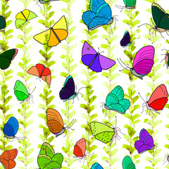 Multi-colored bright butterflies. Spring and summer design. Seamless pattern. Design for wallpaper, textile, fabric, wallpaper, packaging.